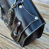 Handcrafted Vegetal Leather Black Motorcycle Left Side Saddlebag with Chain-Gift Harley Davidson Softail-Universal Swingarm Bag