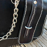 Handcrafted Vegetal Leather Black Motorcycle Left Side Saddlebag with Chain-Gift Harley Davidson Softail-Universal Swingarm Bag