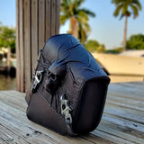 Handcrafted Vegetal Leather Black Motorcycle Left Side  Skull Saddlebag-Harley Davidson Softail-Universal Swingarm Bag