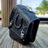 Handcrafted Genuine Leather Motorcycle Left Side Iron Horse Saddlebag-Black Harley Davidson Softail-Universal Swingarm Bag