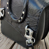 Handcrafted  Vegetal Leather Black Iron Horse Motorcycle Left Side Saddlebag-Gift Universal Harley Davidson Softail Swingarm Bag