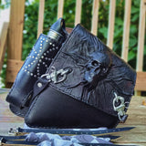 Handcrafted Vegetal Leather Motorcycle Left Side  Maltese Cross-Skull Saddlebag-Harley Davidson Softail- Swingarm Bag
