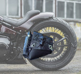 Handcrafted Vegetal Leather Motorcycle Left Side  Maltese Cross-Skull Saddlebag-Harley Davidson Softail- Swingarm Bag