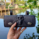 MADE TO ORDER- Handcafted Genuine Vegetal Leather Front Fork Tool Bag - Leather Motorcycle Bags - Cool Skull Design Motorcycle Bag