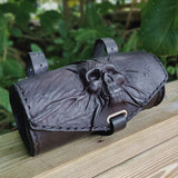 MADE TO ORDER-Handcafted Genuine Vegetal Leather Front Fork Tool Bag - Leather Motorcycle Bags - Cool Skull Design Motorcycle Bag