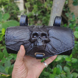 MADE TO ORDER-Handcafted Genuine Vegetal Leather Front Fork Tool Bag - Leather Motorcycle Bags - Cool Skull Design Motorcycle Bag
