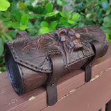 Handcrafted Genuine Vegetal Leather Front Fork Brown Tool Bag-Leather Motorcycle Bags-Cool Skull Design