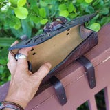 Handcrafted Genuine Vegetal Leather Front Fork Brown Tool Bag-Leather Motorcycle Bags-Cool Skull Design