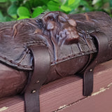 Handcrafted Genuine Vegetal Leather Front Fork Brown Tool Bag-Leather Motorcycle Bags-Cool Skull Design