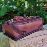 Handcrafted Vegetal Leather Brown Skull Motorcycle Right Side Saddlebag-Gift Harley Davidson Sportster-Universal Swingarm Bag