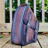 Handcrafted Vegetal Leather Brown-Black Left Side Motorcycle Saddlebag-Harley Davidson Softail-Universal Custom Swingarm Bag