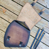 Handcrafted Vegetal Leather Brown-Black Left Side Motorcycle Saddlebag-Harley Davidson Softail-Universal Custom Swingarm Bag