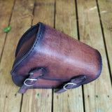 Handcrafted Vegetal Leather Brown-Black Left Side Motorcycle Saddlebag-Harley Davidson Softail-Universal Custom Swingarm Bag