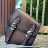 Handcrafted Vegetal Leather Brown-Black Left Side Motorcycle Saddlebag-Harley Davidson Softail-Universal Custom Swingarm Bag