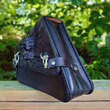 Handcrafted Vegetal Leather Black Motorcycle Right Side Skull Saddle Bag-Harley Davidson Sportster-Universal Motorcycle Swingarm Bag