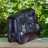 Handcrafted Vegetal Leather Black Motorcycle Right Side Skull Saddle Bag-Harley Davidson Sportster-Universal Motorcycle Swingarm Bag