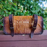 Made To Order-Handcrafted Genuine Vegetal Light Brown-Black Leather Front Fork Tool Bag-HD and Universal Embossed Skull Motorcycle Bag