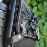 Handcrafted Vegetal Leather Motorcycle Left Side Skull Saddlebag-Harley Davidson Softail-Universal Motorcycle Swingarm Bag