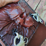 Handcrafted Vegetal Maroon Leather Embossed Skull Motorcycle Right Side Saddlebag-Harley Davidson Sportster-Universal Swingarm Bag