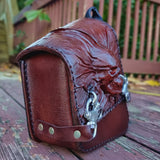 Handcrafted Vegetal Maroon Leather Embossed Skull Motorcycle Right Side Saddlebag-Harley Davidson Sportster-Universal Swingarm Bag