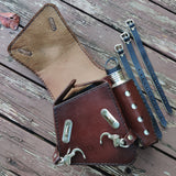 Handcrafted Vegetal Maroon Leather Embossed Skull Motorcycle Right Side Saddlebag-Harley Davidson Sportster-Universal Swingarm Bag
