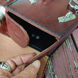 Handcrafted Vegetal Maroon Leather Embossed Skull Motorcycle Right Side Saddlebag-Harley Davidson Sportster-Universal Swingarm Bag