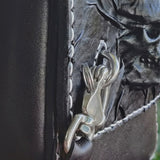 Handcrafted Vegetal Leather Black Motorcycle Right Side Embossed Skull Saddle Bag-Harley Davidson Sportster-Universal Swingarm Bag
