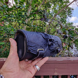 MADE TO ORDER-Handcrafted Genuine Vegetal Black Leather Front Fork Tool Bag With Embossed Skull Design-Harley Davidson and Universal Motorcycle Bag