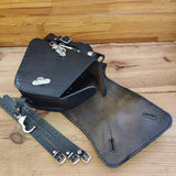 Handcrafted Vegetal Leather Black Embossed Skull Motorcycle Left Side Saddle Bag-Softail and Universal Swingarm Bag with Skull