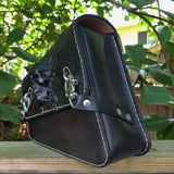 Handcrafted Vegetal Leather Black Skull Motorcycle Saddlebag-Gift Harley Davidson Sportster-Universal Swingarm Bag