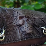 Made To Order-Handcrafted Genuine Vegetal Leather Tool Bag With Embossed Skull Design-Harley Davidson and Universal Motorcycle Bag