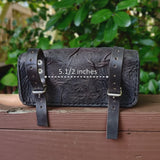 Made To Order-Handcrafted Genuine Vegetal Leather Tool Bag With Embossed Skull Design-Harley Davidson and Universal Motorcycle Bag