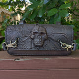 Made To Order-Handcrafted Genuine Vegetal Leather Tool Bag With Embossed Skull Design-Harley Davidson and Universal Motorcycle Bag