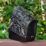 Handcrafted Vegetal Leather Black Motorcycle Left Side Wave Design Saddlebag-Harley Davidson Softail-Universal Swingarm Bag