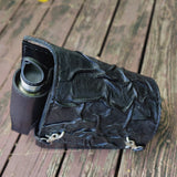 Handcrafted Vegetal Leather Black Motorcycle Left Side Wave Design Saddlebag-Harley Davidson Softail-Universal Swingarm Bag