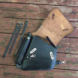 Handcrafted Vegetal Leather Black Motorcycle Left Side Wave Design Saddlebag-Harley Davidson Softail-Universal Swingarm Bag