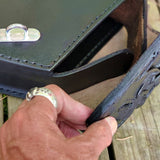 Handcrafted Vegetal Leather Black Motorcycle Left Side Wave Design Saddlebag-Harley Davidson Softail-Universal Swingarm Bag