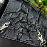 Handcrafted Vegetal Leather Black Motorcycle Left Side Wave Design Saddlebag-Harley Davidson Softail-Universal Swingarm Bag