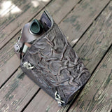 Handcrafted Vegetal Leather Rustic Brown/Black Motorcycle Left Side Wave Design Saddlebag-Harley Davidson Softail-Universal Swingarm Bag