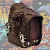 Handcrafted Dark Maroon Vegetal Leather Embossed Large Skull Motorcycle Left Side Saddle Bag-Softail-Universal Swingarm Bag.