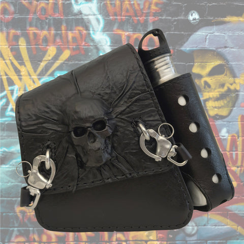 Handcrafted Genuine Vegetal Leather Skull Motorcycle Right Side Saddlebag-Harley Davidson Sportster-Universal Swingarm Bag