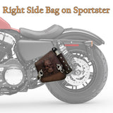 Handcrafted Genuine Leather Brown Motorcycle Right Side with Embossed Skull Saddlebag-Harley Davidson Sportster-Universal Swingarm Bag