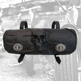 Made To Order-Handcrafted Genuine Vegetal Black Leather Front Fork Tool Bag With Embossed Skull Design-HD and Universal Motorcycle Bag