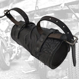 Made To Order-Handcrafted Genuine Black Leather Front Fork Tool Bag With Embossed Wave Design-HD and Universal Motorcycle Bag