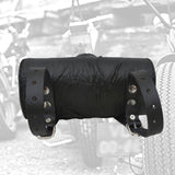 Made To Order-Handcrafted Genuine Vegetal Black Leather Front Fork Tool Bag With Embossed Skull Design-HD and Universal Motorcycle Bag