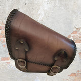 Handcrafted Light Brown Vegetal Leather Braided Motorcycle Left Side Saddlebag-Harley Davidson Softail-Universal Swingarm Bag