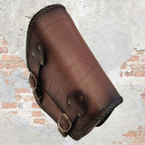 Handcrafted Light Brown Vegetal Leather Braided Motorcycle Left Side Saddlebag-Harley Davidson Softail-Universal Swingarm Bag