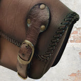 Handcrafted Light Brown Vegetal Leather Braided Motorcycle Left Side Saddlebag-Harley Davidson Softail-Universal Swingarm Bag