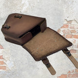 Handcrafted Light Brown Vegetal Leather Braided Motorcycle Left Side Saddlebag-Harley Davidson Softail-Universal Swingarm Bag