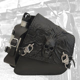 Handcrafted Black Vegetal Leather Motorcycle Left Side Saddlebag Skull Design-Harley Davidson Softail-Universal Swingarm Bag